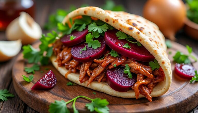 découvrez comment préparer de délicieux pains pita garnis de betteraves et d’effiloché de cochon grâce à notre recette illustrée. parfaite pour un repas savoureux et original, suivez nos étapes simples pour régaler vos invités !